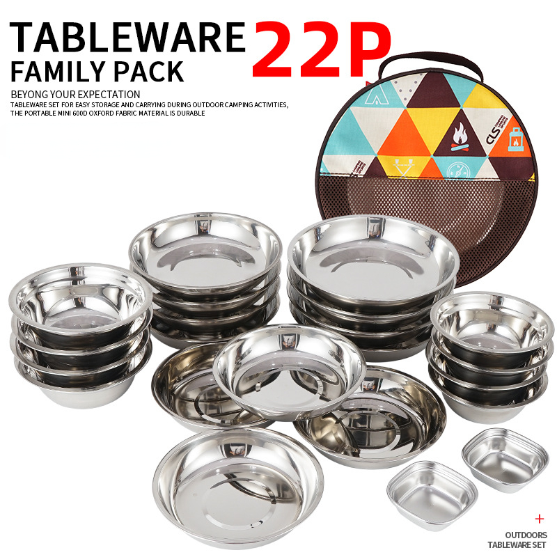 Camping Cooking Dining Set - Peralatan makan berkemah portabel, 22 buah